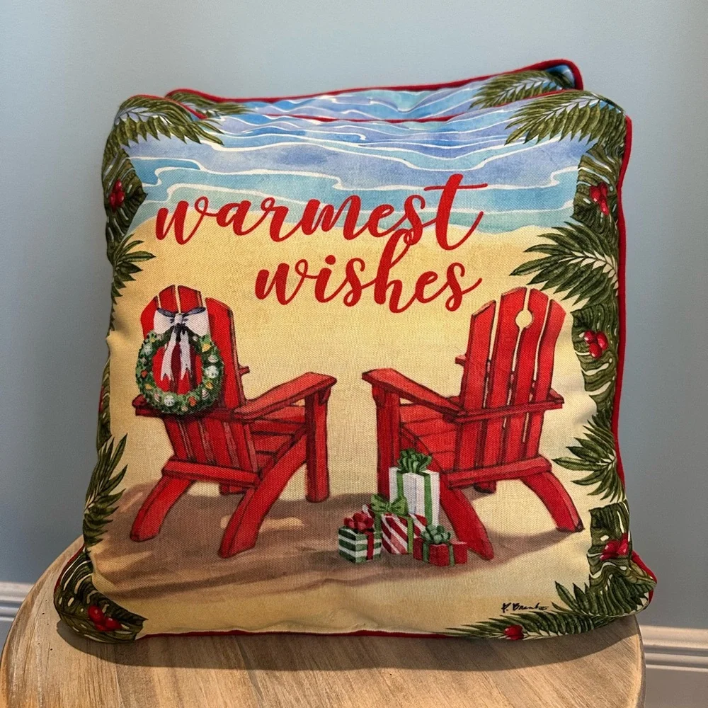 Christmas Holiday Beach Adirondack Chair Decorative Pillows (2) 18in by 18in NWT